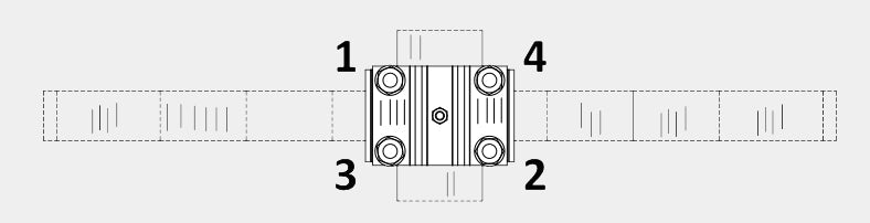 Diagram showing the four-step tightening sequence for tie-plate nuts