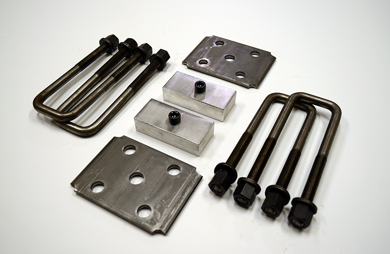 Trailer Blocks 5200lb marine axle kit with tie plates and 1" blocks for 1-3/4" wide spring