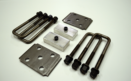 Trailer Blocks 5200lb marine axle kit with tie plates and 1" blocks for 2" wide spring